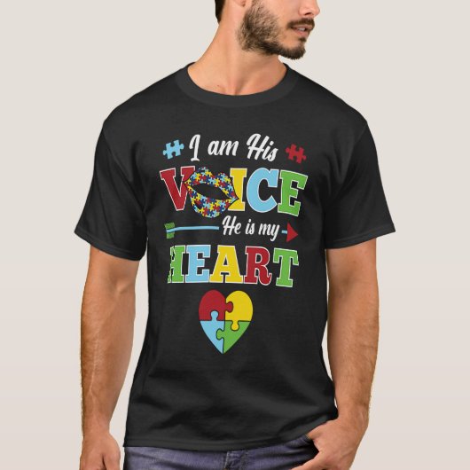 I Am His Voice He Is My Heart Puzzle  Autism Aware Tシャツ (正面)
