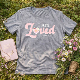 I Am Loved John 3:16  Valentine Floral Heart Faith トライブレンドＴシャツ