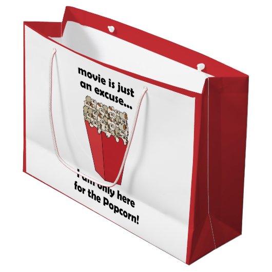 I am Only Here For The Popcorn Funny Quote ラージペーパーバッグ (正面アングル)