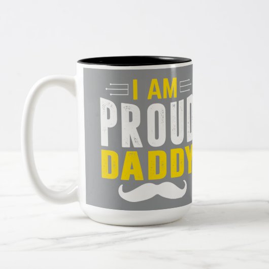 I Am Proud Daddy Grey Mustache Typographic Coffee  ツートーンマグカップ (左)