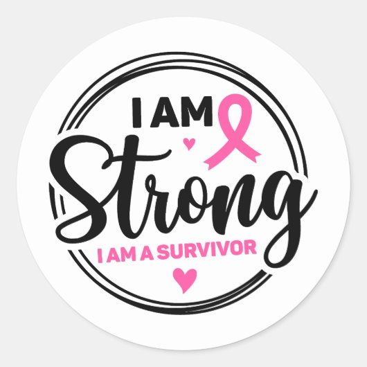 I Am Strong Breast Cancer Awareness ラウンドシール (正面)