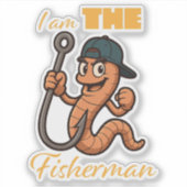 "I am the fish" コミック風釣りエサイラスト シール (正面)