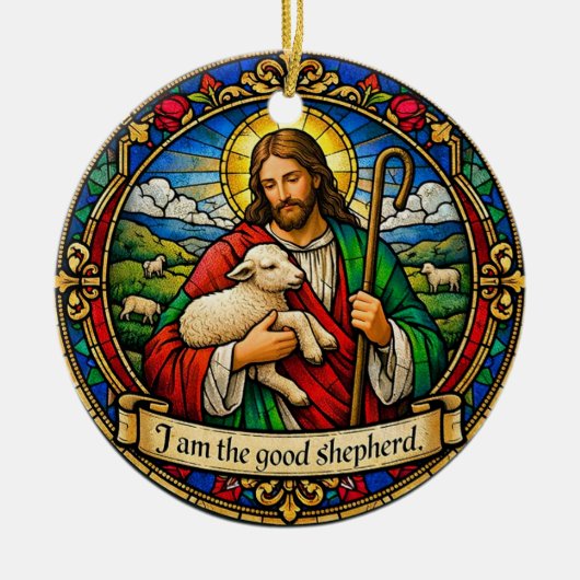 I Am the Good Shepherd Round Ceramic Ornament セラミックオーナメント (正面)