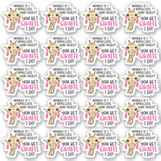 I Appreciate Your Order Cute Giraffe Pun Business シール (正面)