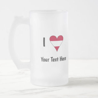 I (Austrian Flag Heart Love) Your Text フロストグラスビールジョッキ