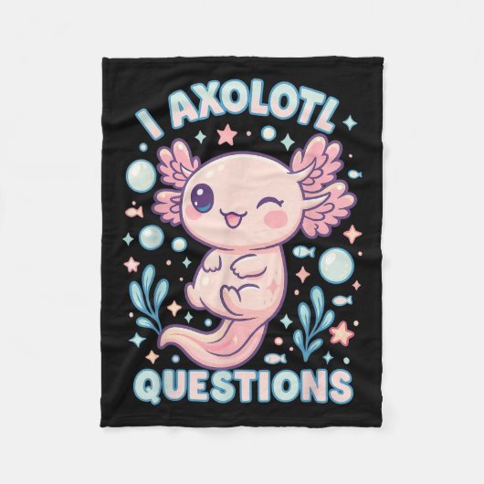 I Axolotl Questions Funny Cute Pun Design  フリースブランケット (正面)