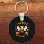 I Bee-lieve In Jesus Fall Christian Thanksgiving S キーホルダー (正面)