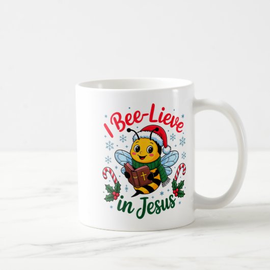 I Bee-lieve In Jesus Gospel Kids Christian Christm コーヒーマグカップ (右)