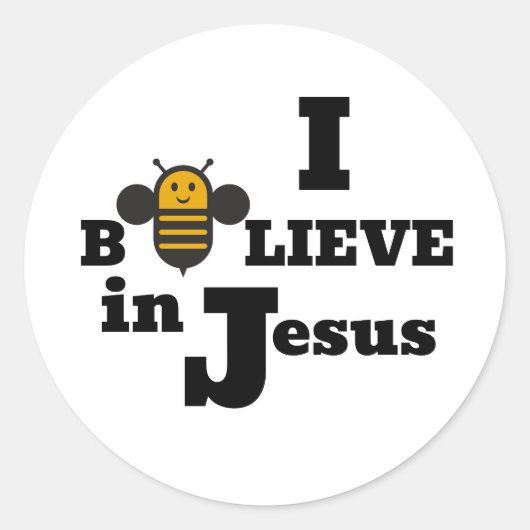I Bee-lieve in Jesus Kids Christian ラウンドシール (正面)
