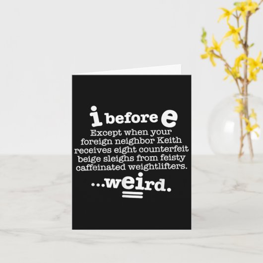 I Before E Except After C 面白い文法文章D カード (黄色い花)