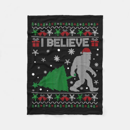 I Believe Big Foot Sasquatch Christmas  フリースブランケット (正面)