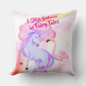 I Believe in Fairytales Unicorn Rainbow Flamingo クッション (正面)