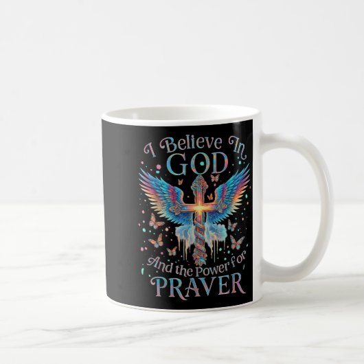 I Believe In God And The Wer Of Prayer Butterfly C コーヒーマグカップ (右)