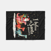 I Believe In Santa And Dinosaurs Holiday Funny Chr フリースブランケット (正面(横))
