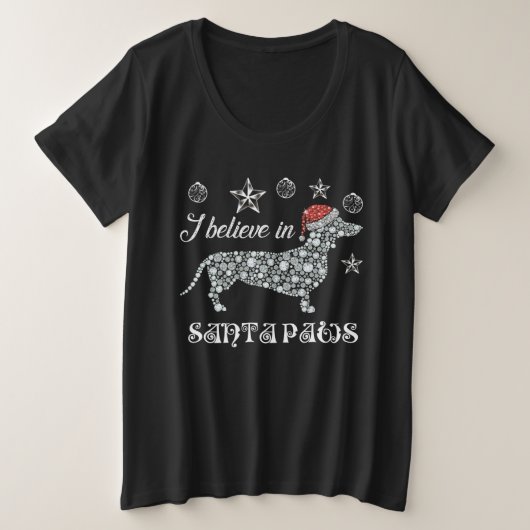 I Believe In Santa Paws Dachshund Christmas プラスサイズTシャツ (デザイン正面)