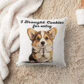 "I Brought Cookies" Pleading Corgi Pen & Ink Art クッション (ブランケット)