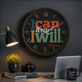 I Can and I Will Motivational Inspirational Quote ラージ壁時計