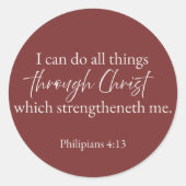 I Can Do All Things Philippians 4:13 Christian ラウンドシール (正面)