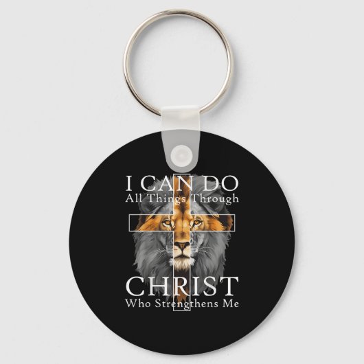 I Can Do All Things Through Christ Christian Lion キーホルダー (正面)