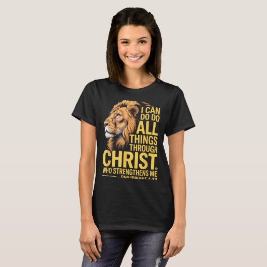 I Can Do All Things Through Christ, Cross Lino Chr Tシャツ (正面フル)