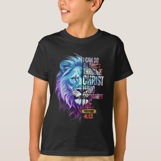 I Can Do All Things Through Christ Lion Faith Chri Tシャツ (正面)