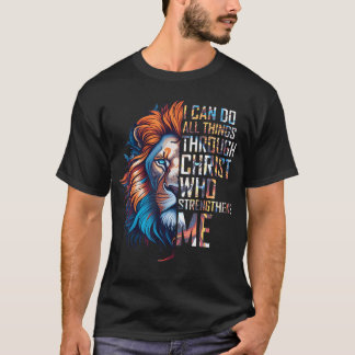 I Can Do All Things Through Christ Lion Faith Reli Tシャツ