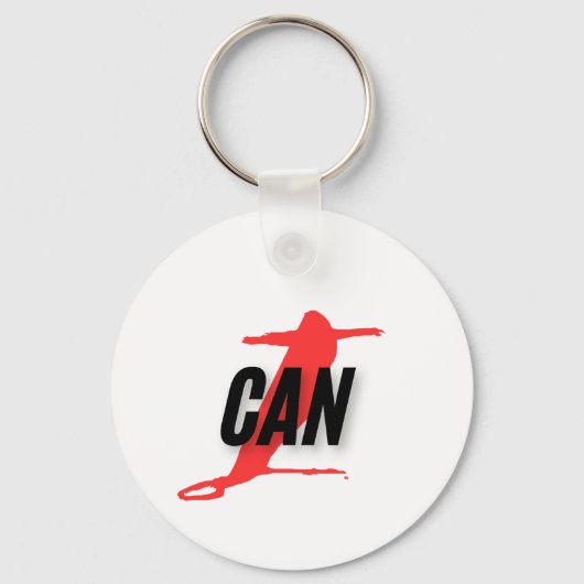 "I Can" Dynamic Red & Black Empowerment Word Art キーホルダー (正面)
