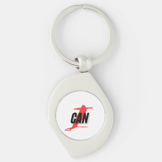 "I Can" Dynamic Red & Black Empowerment Word Art キーホルダー (正面)