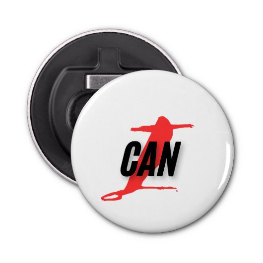 "I Can" Dynamic Red & Black Empowerment Word Art 栓抜き (正面)