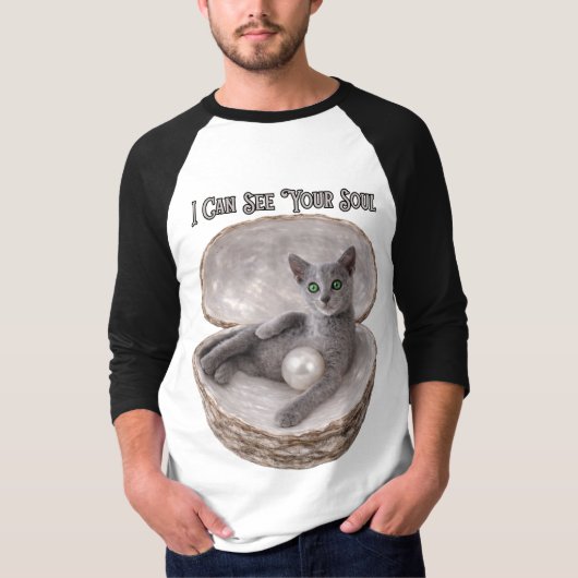 I Can See Your Soul Funny Russian Blue Cat Design Tシャツ (正面)