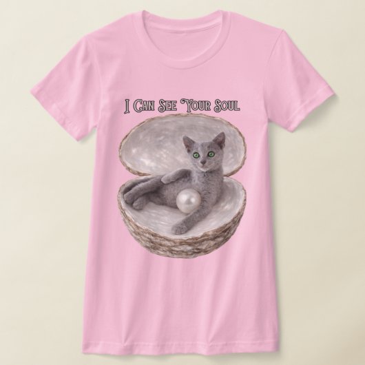 I Can See Your Soul Funny Russian Blue Cat Design Tシャツ (レイダウン)