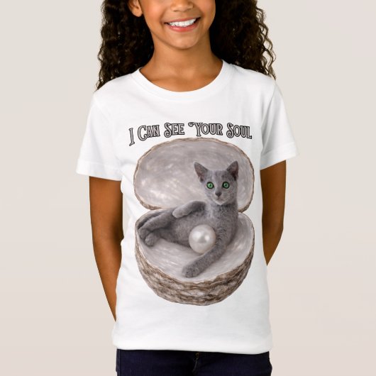 I Can See Your Soul Funny Russian Blue Cat Design Tシャツ (正面)
