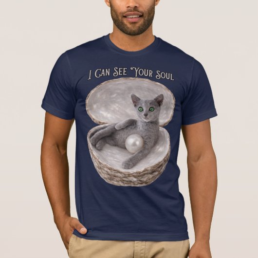 I Can See Your Soul Funny Russian Blue Cat Design Tシャツ (正面)