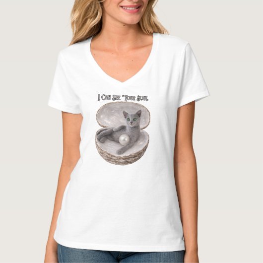 I Can See Your Soul Funny Russian Blue Cat Design Tシャツ (正面)