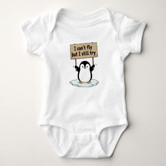 “I can’t fly but I still try” cute penguin ベビーボディスーツ