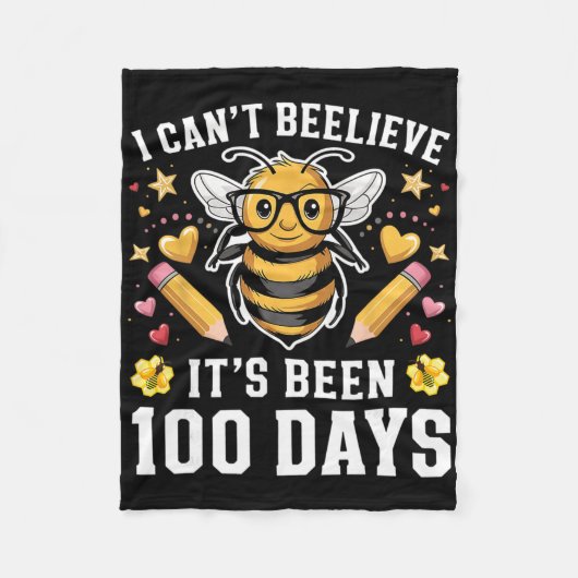I Can't Believe Its Been 100 Days Funny Bee 100th  フリースブランケット (正面)