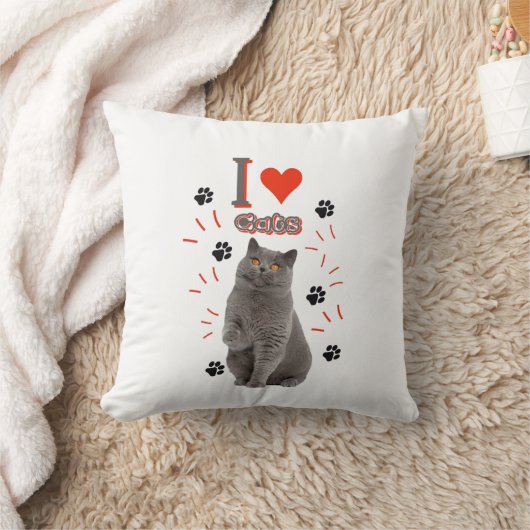 I ❤️ Cats – Cute Cat & Paw Print Design クッション (ブランケット)