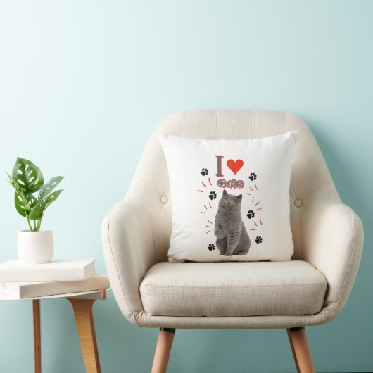 I ❤️ Cats – Cute Cat & Paw Print Design クッション (椅子)