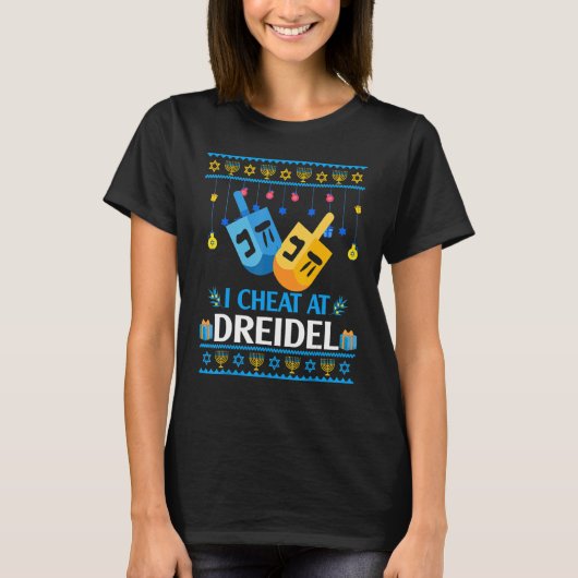 I Cheat At Dreidel Hanukkah Sweater Dreidel Menora Tシャツ (正面)