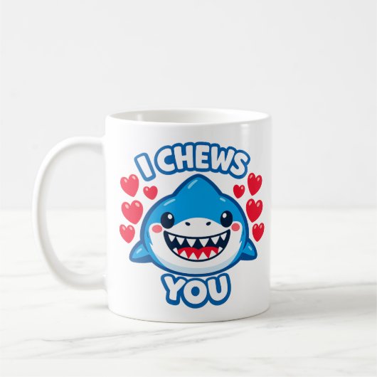 I Chews You Funny Shark Valentine コーヒーマグカップ (左)