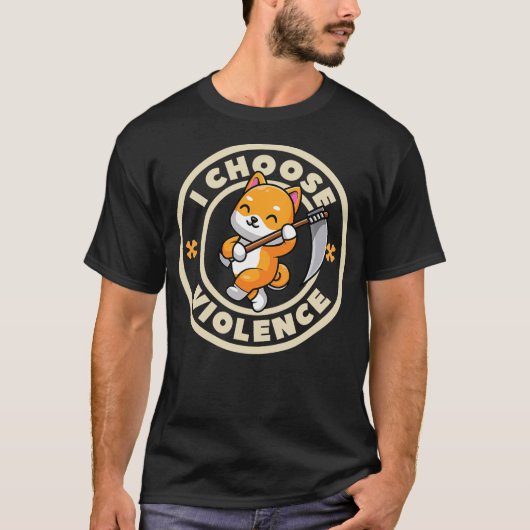 I choose violence funny cute Fox holding scythe Tシャツ (正面)