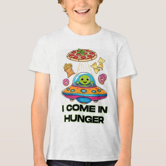 I Come in Hunger – Funny Alien Foodie Design トライブレンドTシャツ (正面)