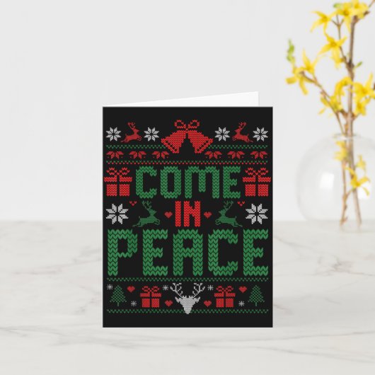 I Come In Peace Couple Matching Ugly Christmas Swe カード (黄色い花)