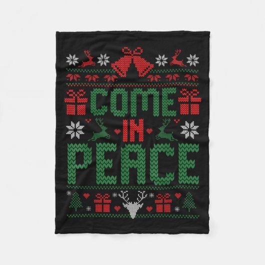 I Come In Peace Couple Matching Ugly Christmas Swe フリースブランケット (正面)