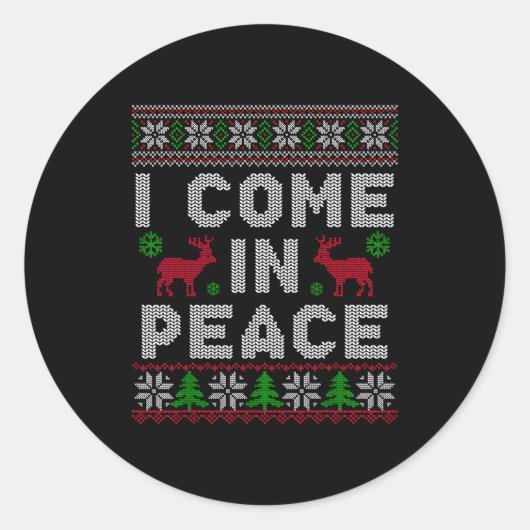 I Come In Peace Couple Matching Ugly Christmas Swe ラウンドシール (正面)