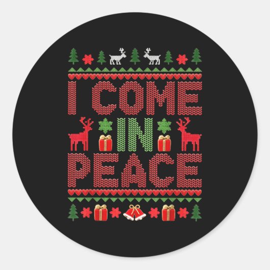 I Come In Peace Couple Matching Ugly Christmas Swe ラウンドシール (正面)