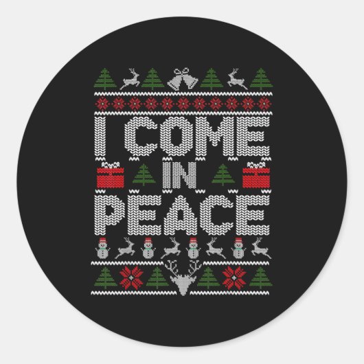 I Come In Peace Couple Matching Ugly Christmas Swe ラウンドシール (正面)