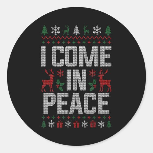 I Come In Peace Couple Matching Ugly Christmas Swe ラウンドシール (正面)