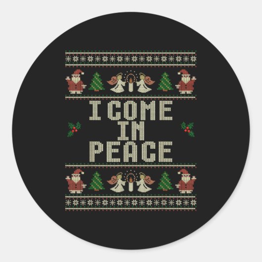I Come In Peace Couple Matching Ugly Christmas Swe ラウンドシール (正面)