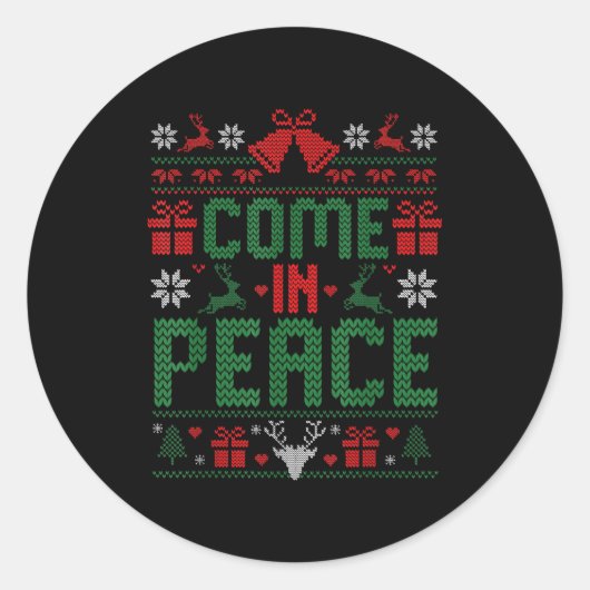 I Come In Peace Couple Matching Ugly Christmas Swe ラウンドシール (正面)